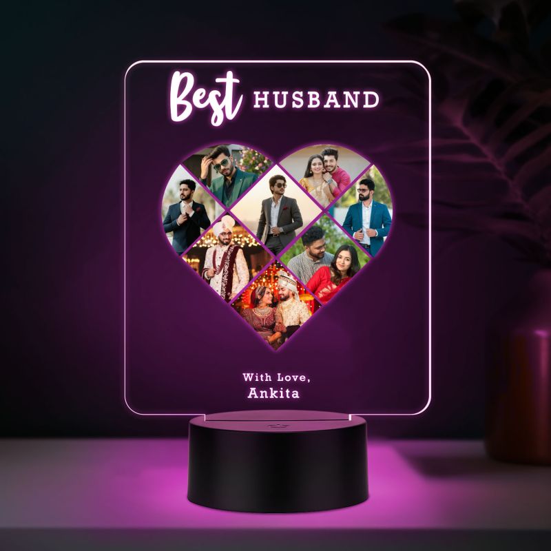 Personalized Collage Photo Frame Led Night Lamp with 7 Color Changing Light Gift for Anniversary, Birthday, Valentines Day | Memorable Gift Lamp (Gift for Husband)